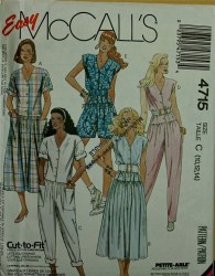 4715 MCCALLS EASY DROP WAIST BUTTONED JUMPSUITS, DRESS PATTERN 6-10